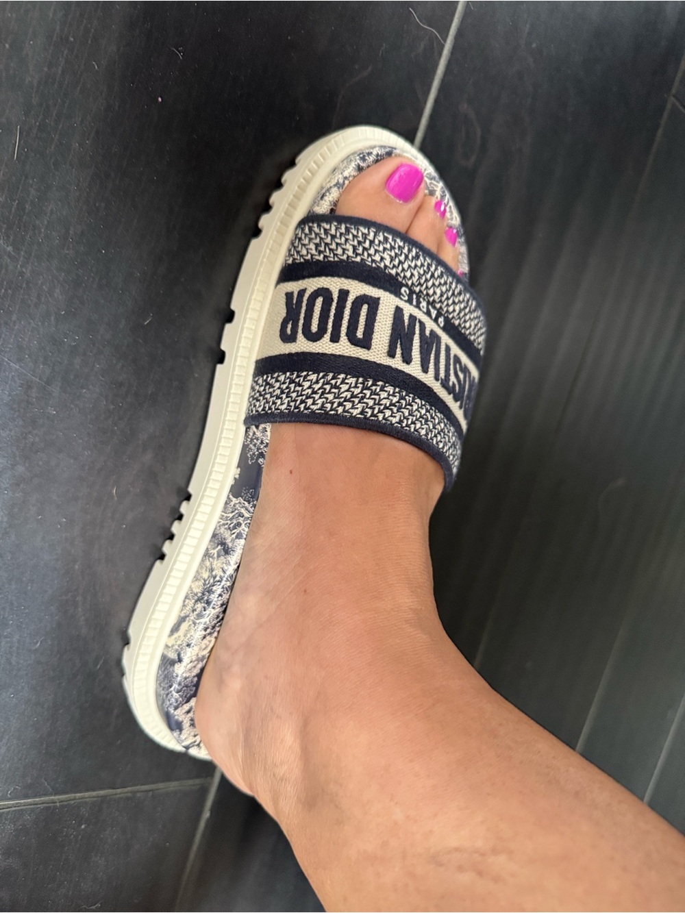 Christian Dior Blue White Dway Flower Toile Logo Slide Sandals size 37 - Picture 16 of 16